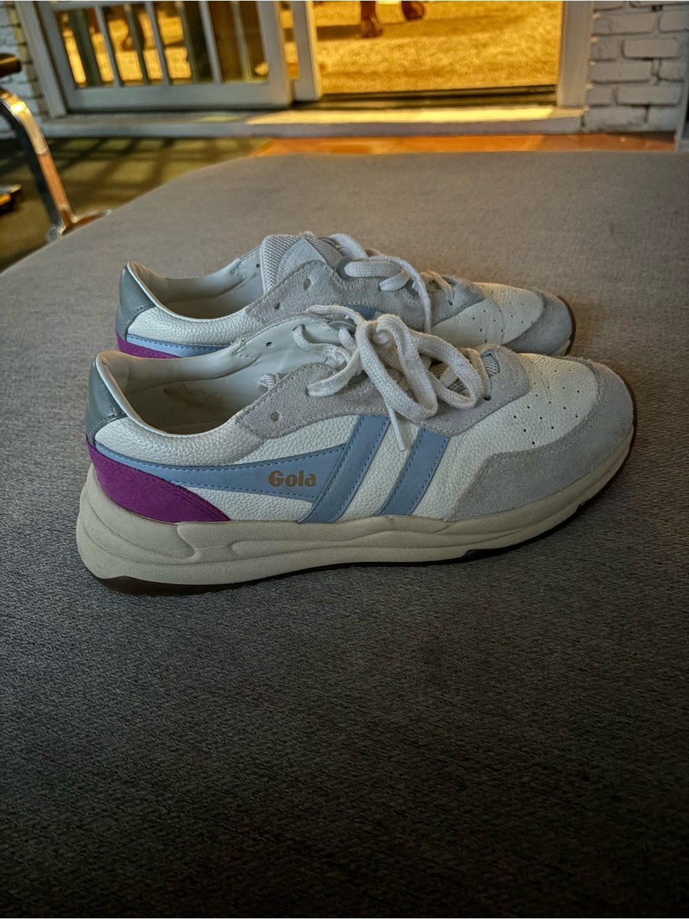 Gola Retro Runner Sneakers in White, Light Blue & Purple